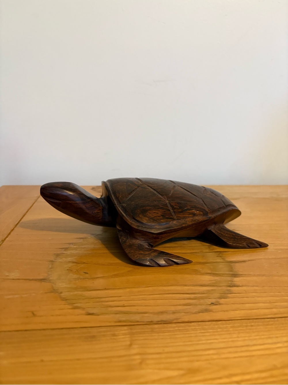 Vintage Handcrafted Dark Brown Wood Turtle Sculpture - Home Accents